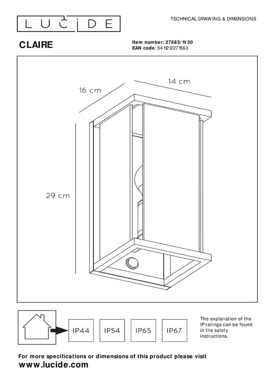 CLAIRE - Wandlamp Buiten LED - 1xE27 - IP54 - Antraciet