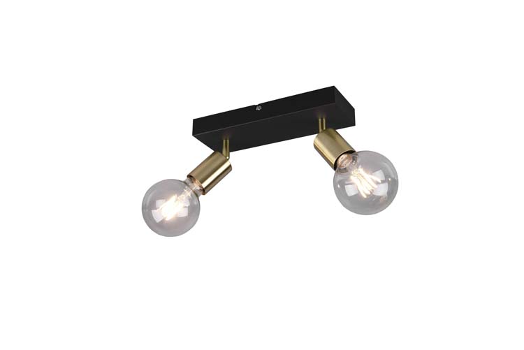 Opbouwspot zwart/messing excl lamp LED mogelijk 2 spots