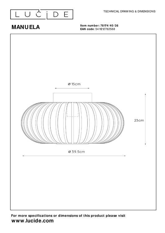 Lucide MANUELA - Plafonnière - Ø 40 cm - E27 - Grijs