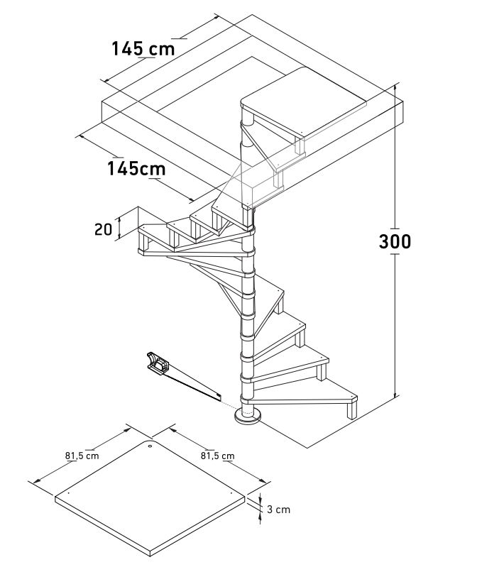 Escalier en colimaçon hêtre Arnstadt 140cm