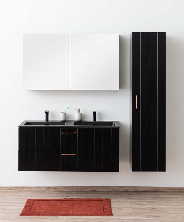 Meuble de salle de bain Jesper noir mat 1200 mm avec poignée cuivre