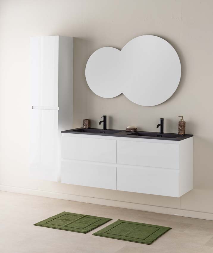 Meuble de salle de bain Tibo blanc 1400 mm lavabo double noir mat