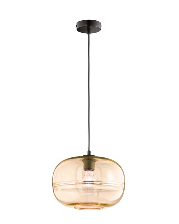 Suspension noir verre ambre lampe excl 1xE27 diam 29.5cm