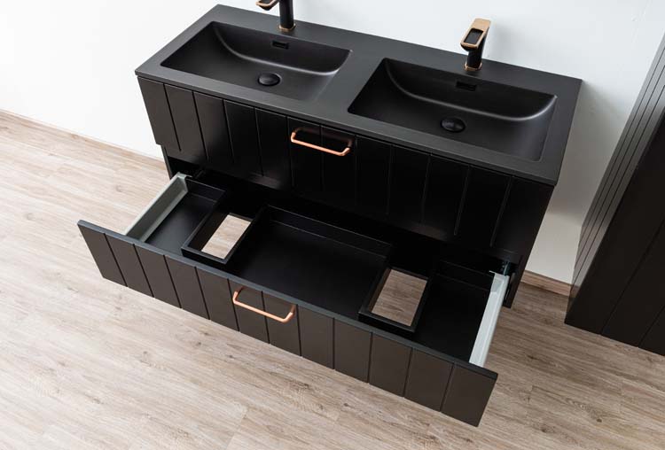 Meuble de salle de bain Jesper noir mat 1200 mm avec poignée cuivre