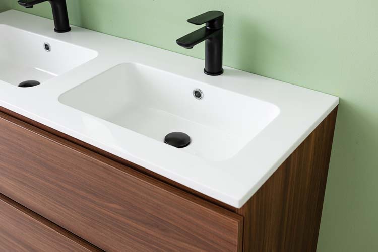 Meuble de salle de bain Dotan noyer 2tiroirs 1200mm lavabo blanc brill