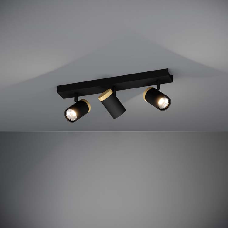 Opbouwspot - aluminium - dimbaar - GU10 - 3x4.5W - incl lamp - zwart/hout - 345 lumen - 3000K