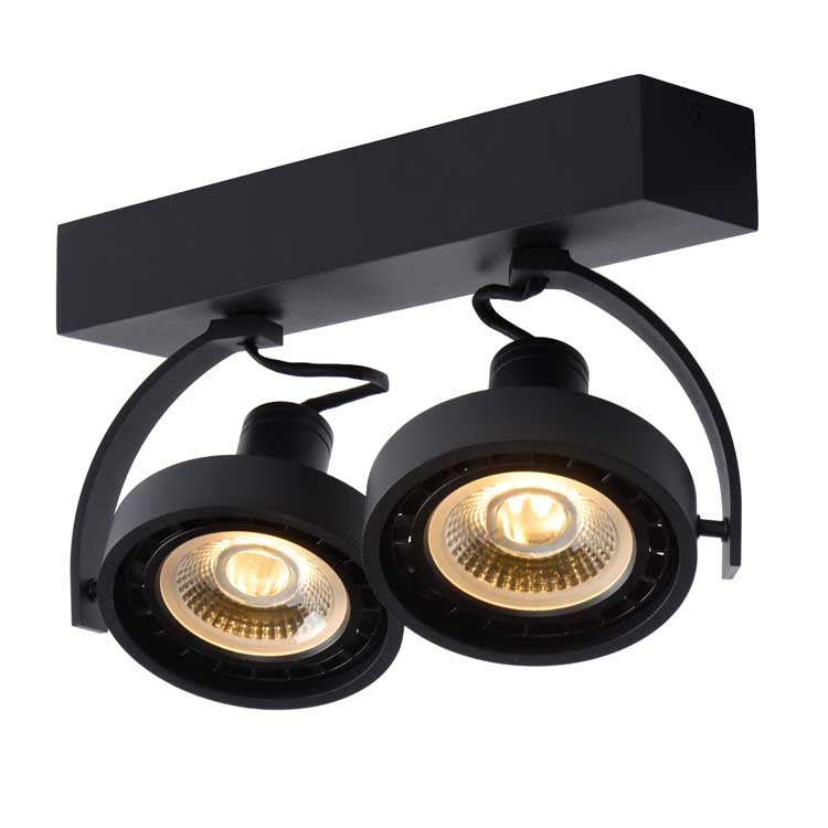 Lucide DORIAN - Plafondspot - LED Dim to warm - GU10 - 2x12W 3000K/2200K - Zwart