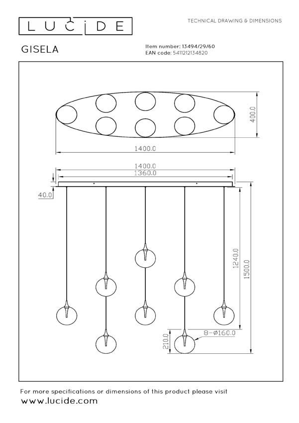 Lucide GISELA - Suspension - LED Dim. - 8x3,9W 2700K - Transparent