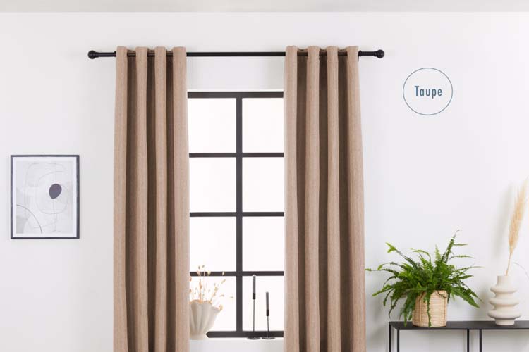 Rideau occultant luxe tissé taupe 150x260cm avec anneaux