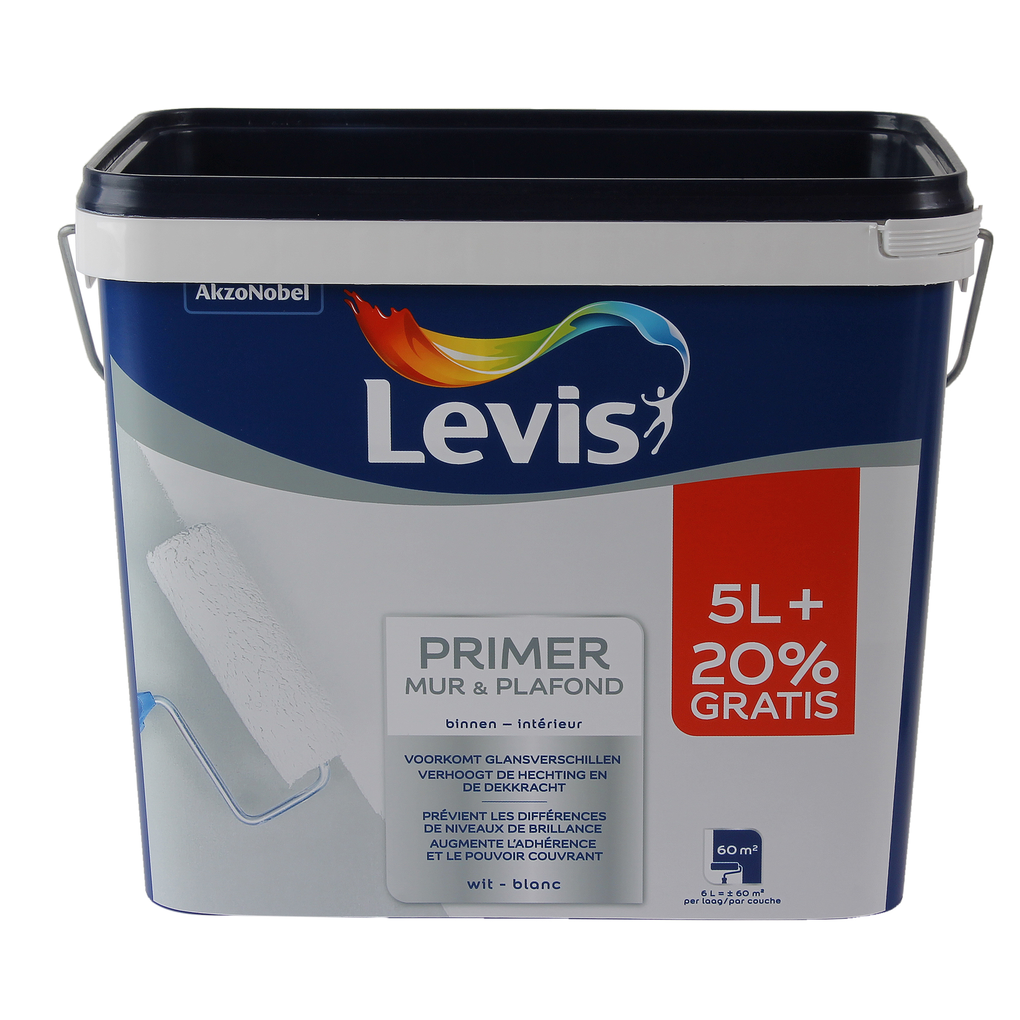 Primer muur & plafond Levis wit 5L+20% GRATIS