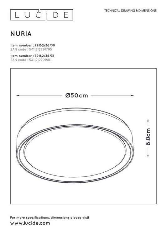 Plafonnier NURIA wit diam50cm