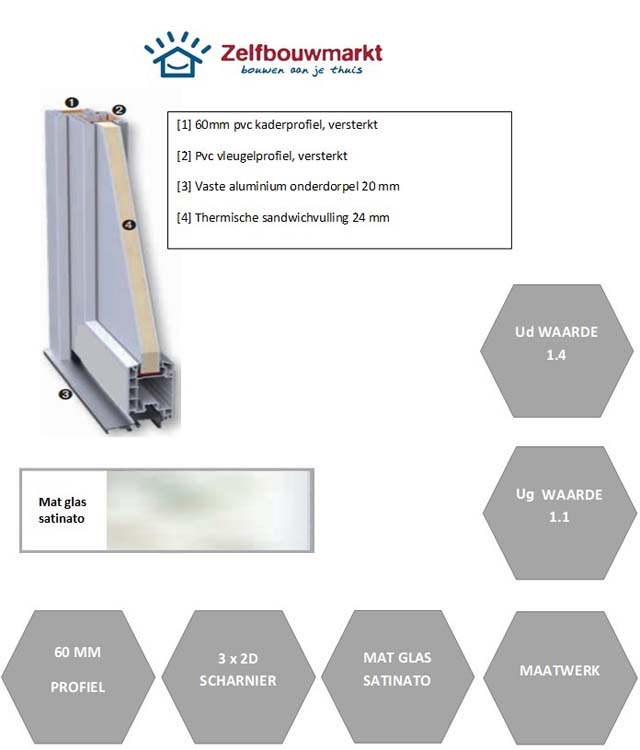 Buitendeur pvc antra/wit R MW Lippe mat