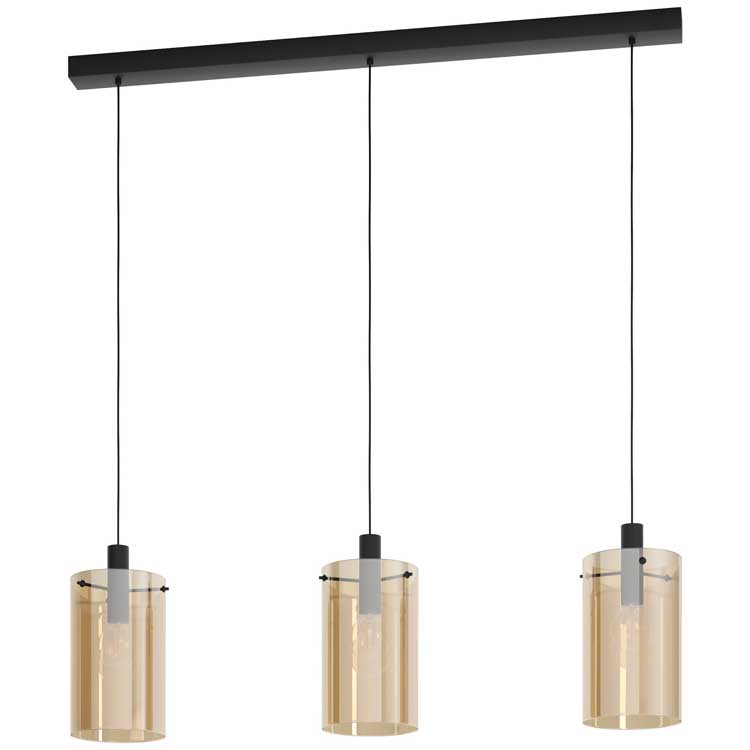 Lampe suspendue - 115cm - E27 - 3x40W - Noir/ambre