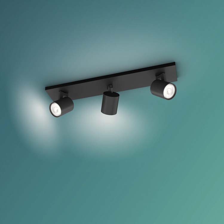 Spot plafond/mur - dimmable - GU10 - 3x20W - lampe excl - noir