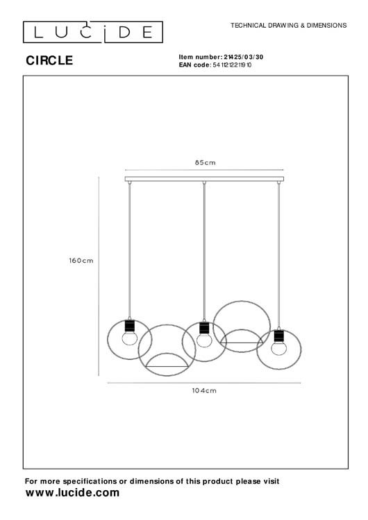 Lucide CIRCLE - Suspension - 3xE27 - Noir