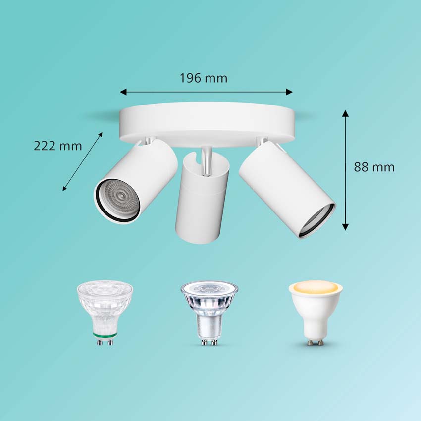 Opbouwspot wit 3 spots balk voor badkamer IP44