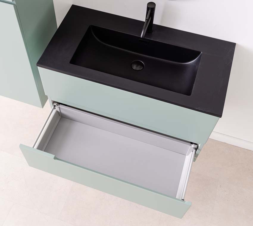 Meuble de salle de bain Truman gris-vert 900 mm lavabo noir mat