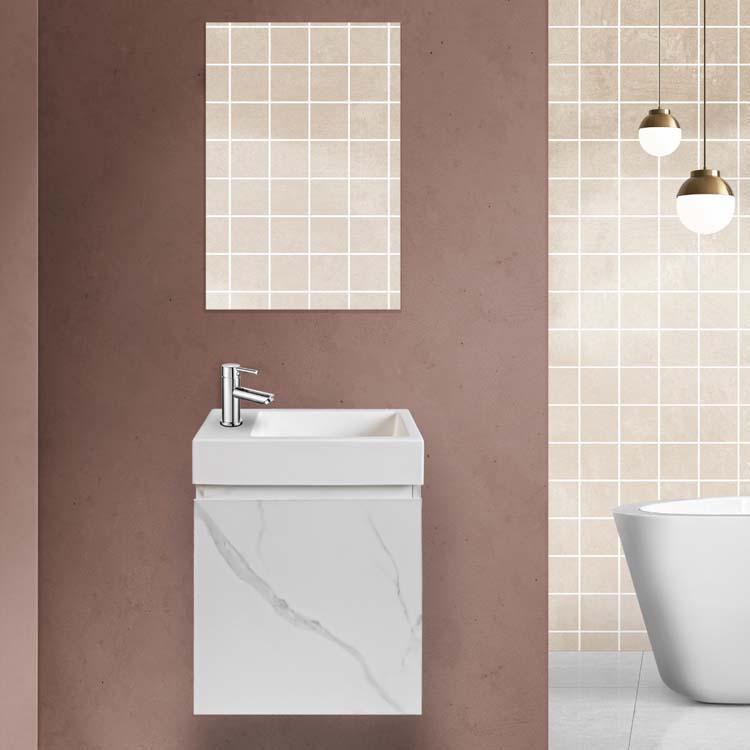 Meuble de toilette Viola aspect marbre blanc avec miroir 400 mm