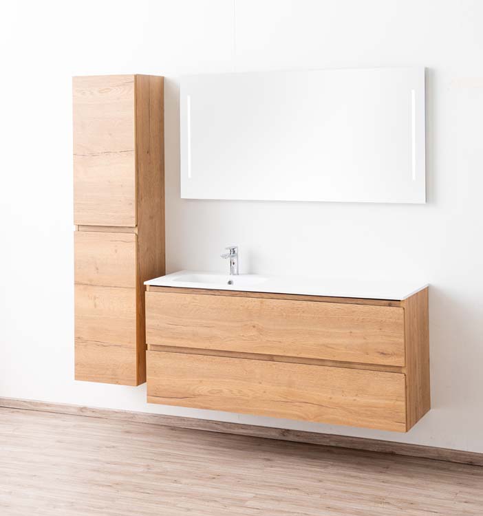 Meuble de salle de bain Daria chêne brun doré 1400 mm lavabo mat gauche