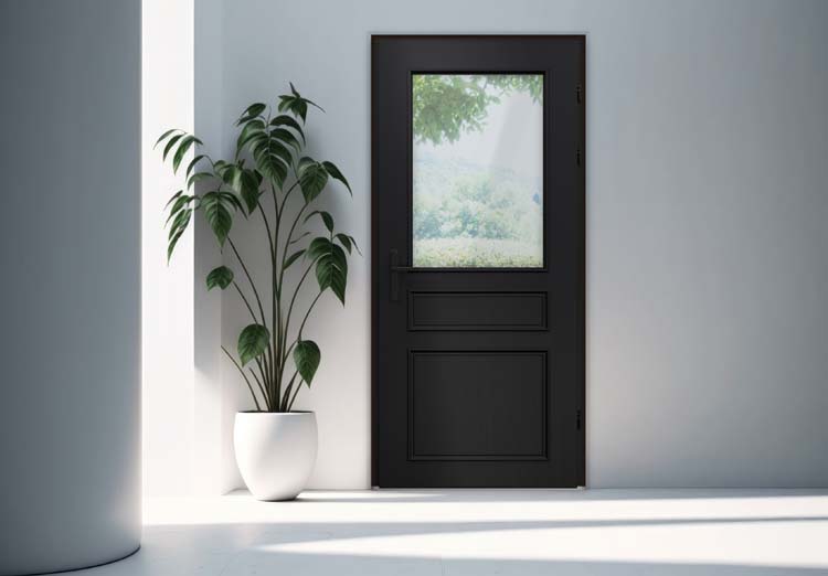 Porte extérieure meranti Taag demi-vitrée noir B 980 x H 2180 mm D