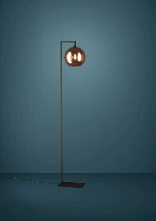 Lampadaire noir verre cuivre E27