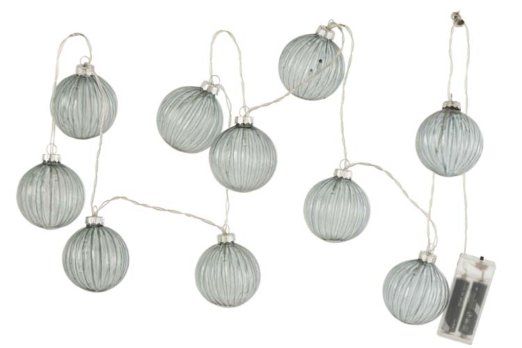 Guirlande en verre gris strié avec éclairage - 10 boules