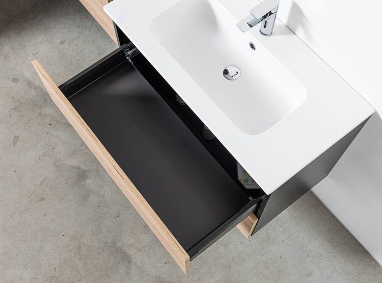 Meuble de salle de bain Dotan chêne/noir 900 mm lavabo mat