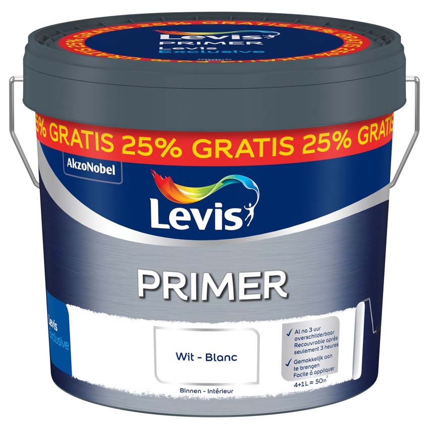 Levis primer wit 4L + 1L gratis