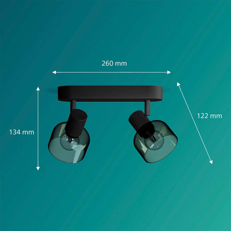 Spot plafond/mur - verre court - dimmable - E14 - 2x25W - lampe excl - noir