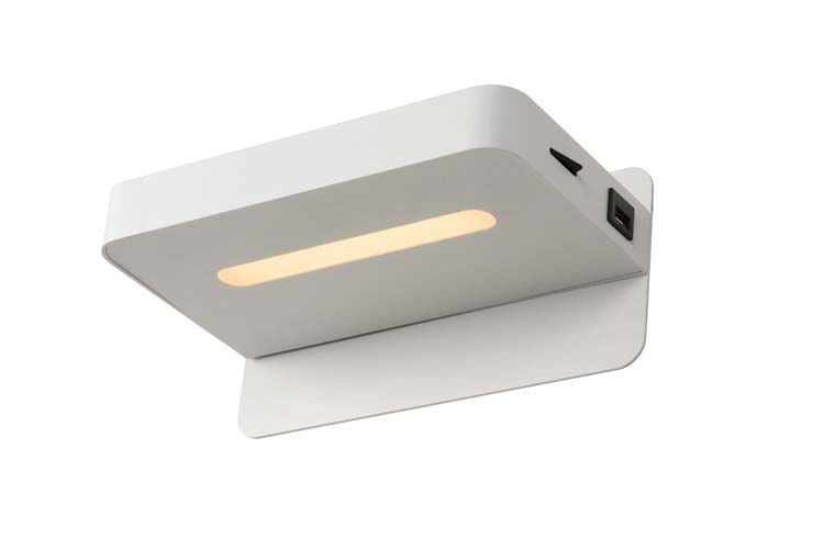 Lucide ATKIN - Lampe de chevet - LED - 1x5W 2700K - Point rechargement USB - Blanc