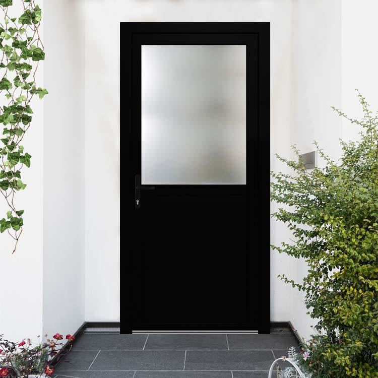 Porte extérieure pvc noire/blanche demi-vitrée G SUR MESURE