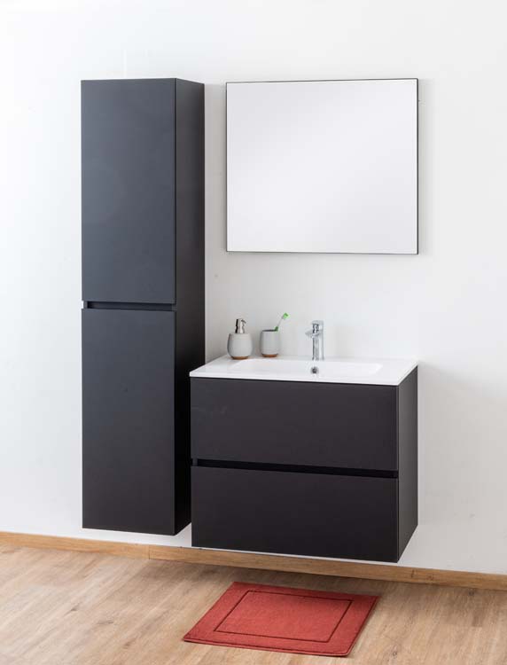 Meuble salle de bain Puro noir mat 800mm lavabo brillant