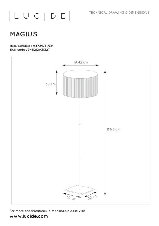 Lucide MAGIUS - Vloerlamp - Ø 42 cm - 1xE27 - Licht hout