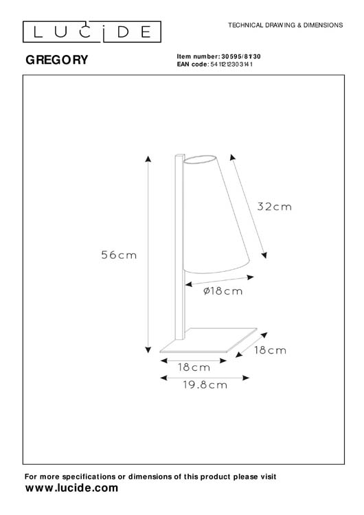 Lucide GREGORY - Tafellamp - 1xE27 - Zwart