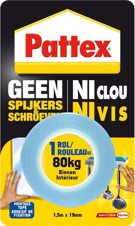 Pattex Geen Spijkers&Schroeven tape 1,5mx19mm blauw
