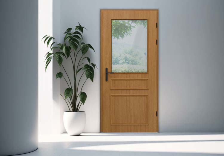 Porte extérieure meranti Taag demi-vitrée nature B 980 x H 2180 mm D