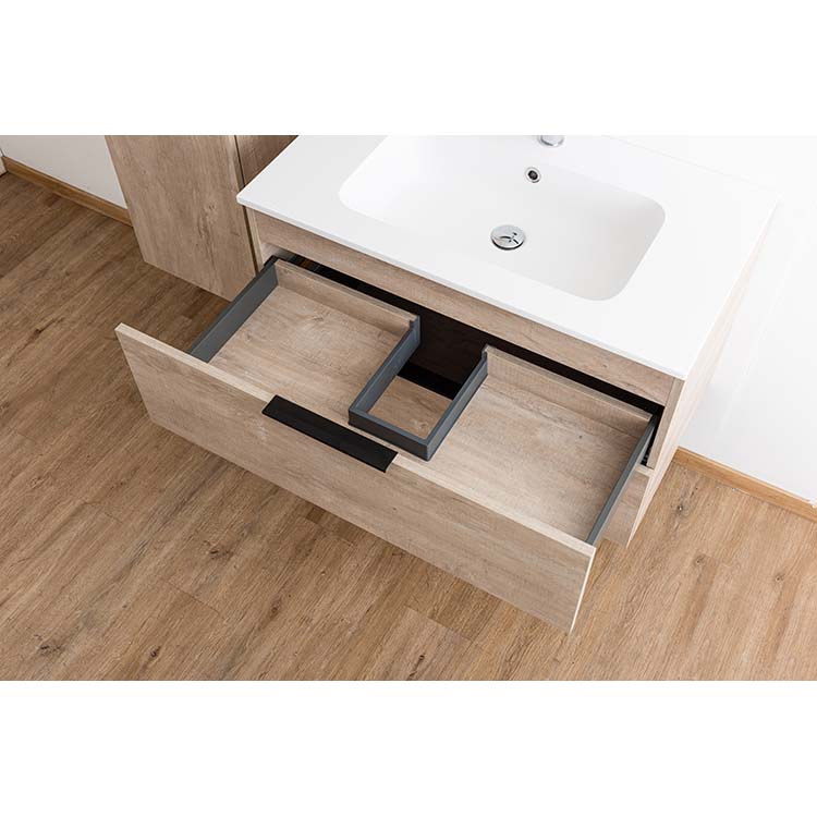 Meuble salle de bain Plato asp chêne béton 90cm mat poignée supp noire