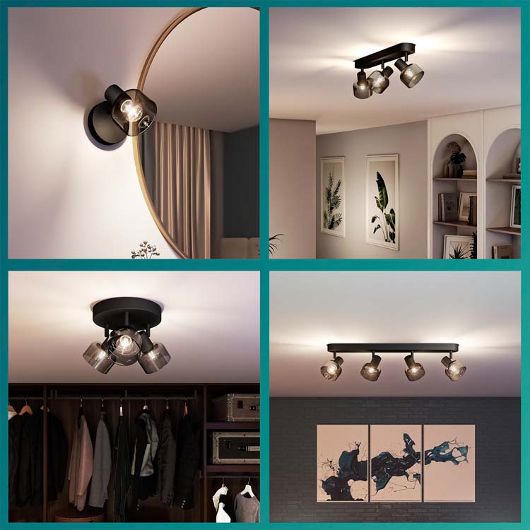 Spot plafond/mur - verre court - dimmable - E14 - 2x25W - lampe excl - noir