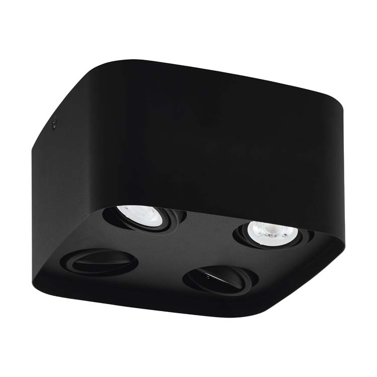 Spot de plafond LED acier noir dimmable 24x24cm 4xGU10 incl