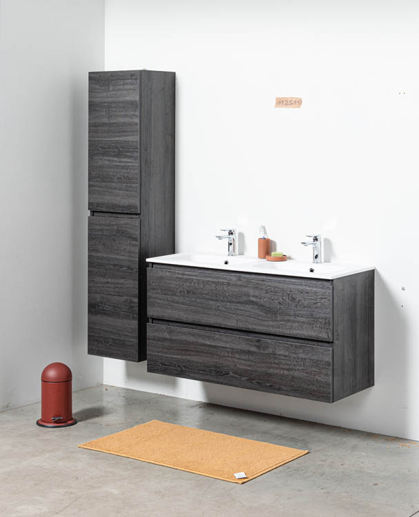 Meuble de salle de bain Dotan chêne fonce 1200 mm 2 lavabo porcelaine