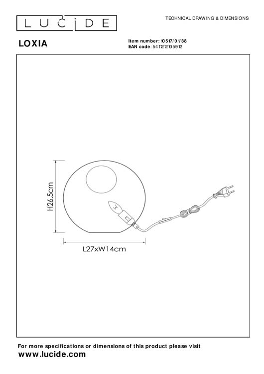 Lucide LOXIA - Lampe de table - 1xE14 - Crème