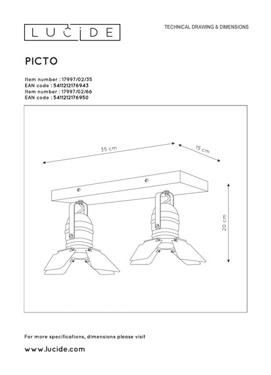 Lucide PICTO - Plafondspot Kinderkamer - 2xGU10 - Blauw