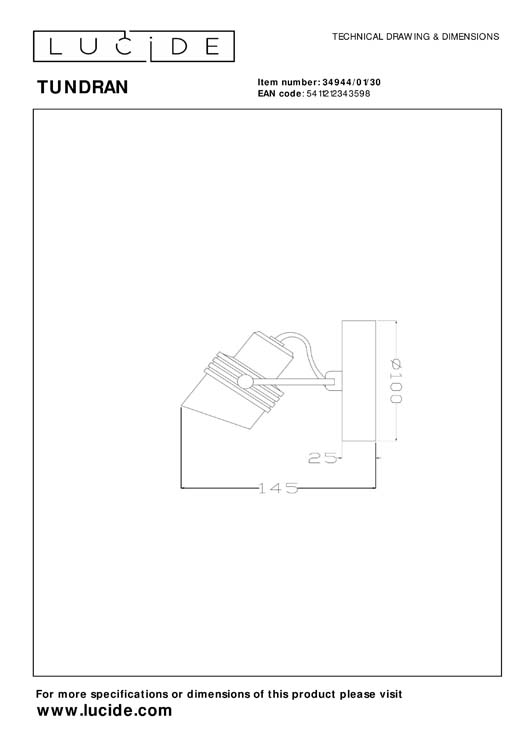 Lucide TUNDRAN - Spot plafond - 1xGU10 - Noir