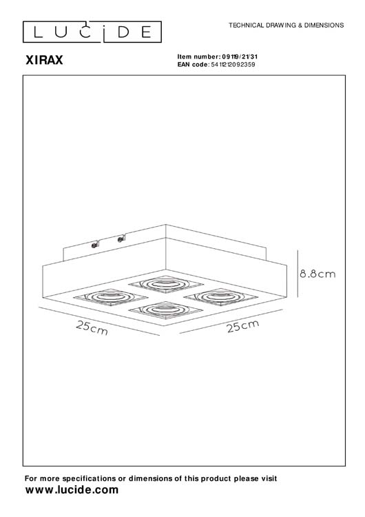 Lucide XIRAX - Spot plafond - LED Dim to warm - GU10 - 4x5W 2200K/3000K - Blanc