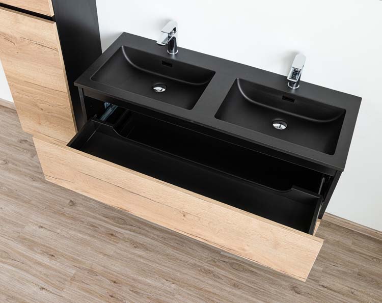 Meuble de salle de bain Dotan chêne chêne/noir 1200 mm 2 lavabo mat noir