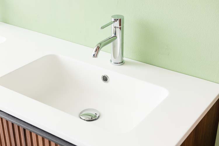 Meuble de salle de bain Soetkin noyer 2 tiroirs 1400 mm lavabo blanc mat