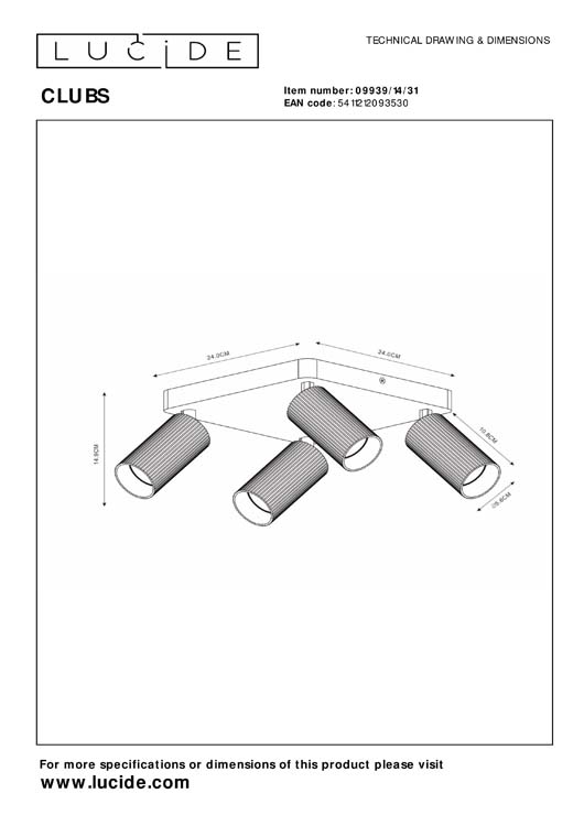 Lucide CLUBS - Plafondspot - 4xGU10 - Wit