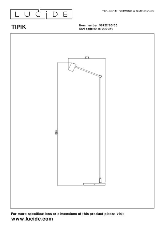 Lucide TIPIK - Oplaadbare Vloerlamp - Accu/Batterij - LED Dimb. - 1x3W 2700K - 3 StepDim - Zwart