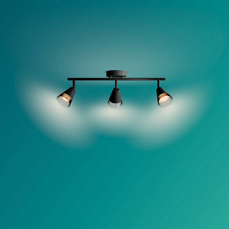 Spot plafond/mur - verre - dimmable - GU10 - 3x5W - lampe excl - noir