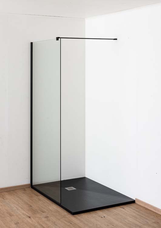 Douche de plain-pied 97 x 200 cm verre transparant - noir
